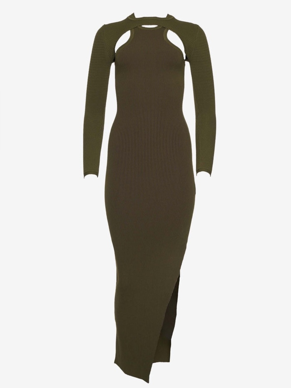 SER.O.YA Olive Green Long Sleeve Cutout Knit Dress